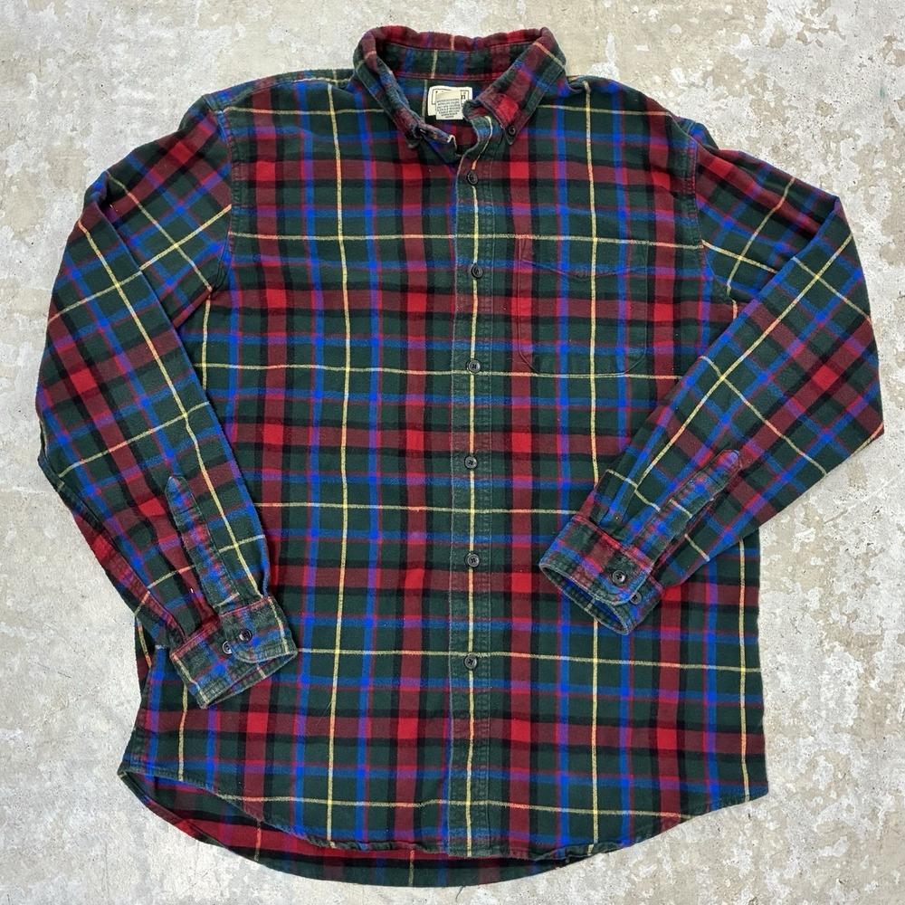 L.L. Bean Shirt Mens Large Blue Slightly Fitted Plaid Flannel Long Sleeve